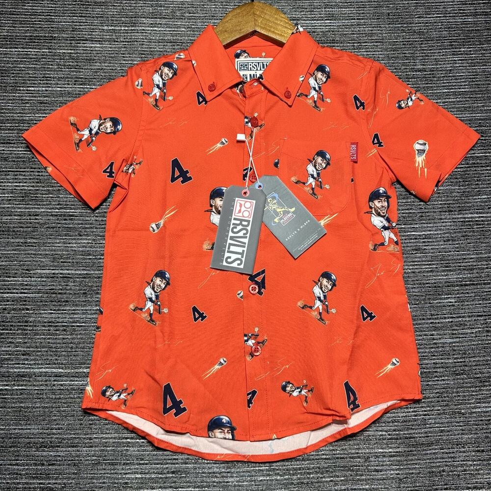 RSVLTS Houston Astros Button Shirt 4Y Orange Geometric Hawaiian George Springer